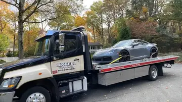 Porsche 911 on XXCELL Towing flatbed in Bergen County NJ