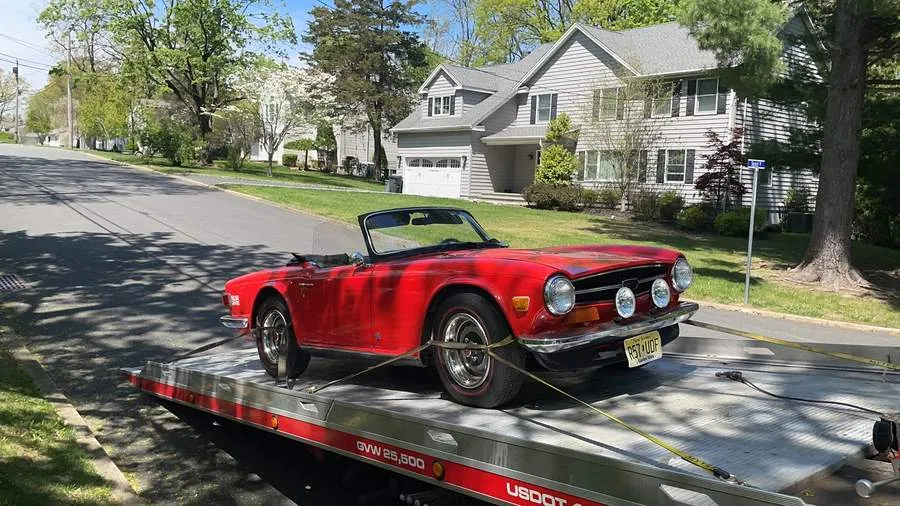 Classic Triumph TR6 flatbed towing Bergen County NJ