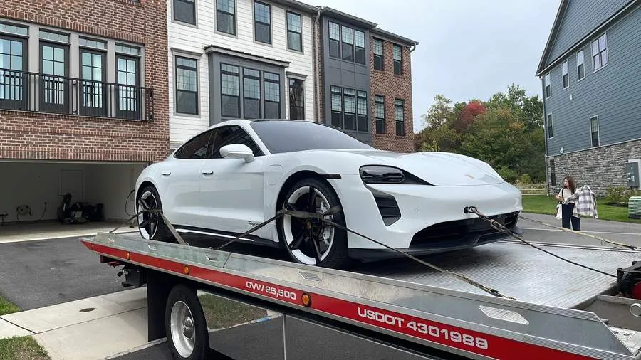 XXCELL Towing loading a Porsche Taycan in Bergen County NJ