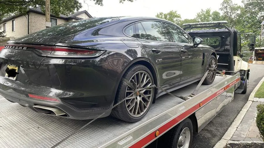 Porsche Panamera flatbed towing Bergen County NJ